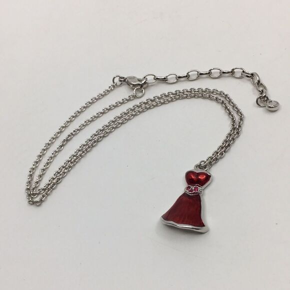Swarovski Red Enamel Dress Pendant Silver Tone Necklace - Picture 11 of 16